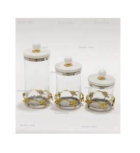 <b>Set</b> of 3 Different Sizes Sweets <b>Canister</b> Round Shape Glass Sweets Box With Marble Lid at Cheapest Price - Product Image 1