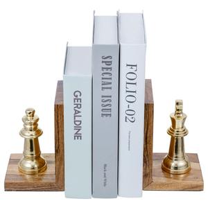 Decorative Chess Piece <b>Bookends</b> with Gold Finished and Wooden Base for Study Room Play Area and Office Spaces From India - Product Image 1
