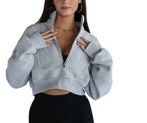 Sudadera con capucha OEM de alta calidad para mujer, cuello redondo, manga larga, hombro caído, sudadera bordada, cremallera, tejido de invierno personalizado - Product Image 1