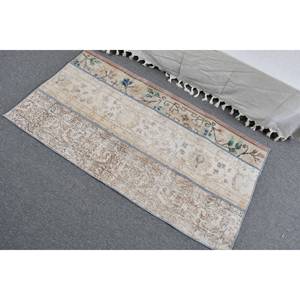 Alfombra de lana turca Vintage de 2x4,5 pies, diseño de retazos beige y marrón, técnica de tejido plano para decoraciones de sala de estar, 4m de ancho - Product Image 4