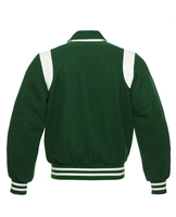Veste universitaire verte pour homme en laine et polyester, style preppy, col rabattu, manches classiques, couleur unie, fermeture boutonnée, pour l'automne