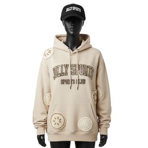 Sweat à capuche pour femme en molleton de coton 320 GSM avec détails de patchs au crochet, broderie, logo personnalisé, style décontracté, basiques pour femmes - Product Image 1