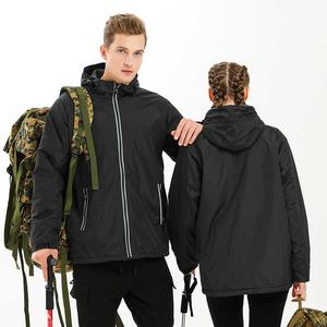 Abrigo de invierno de alta calidad para hombre, terciopelo grueso con cuello levantado, a prueba de viento, impermeable, cierre de cremallera, patrón estampado de punto - Product Image 3