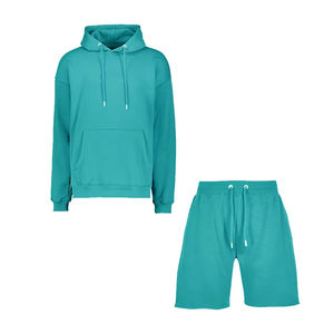 Moda personalizada bordado impresión Sun Faded lavado doble sudaderas con capucha y pantalones cortos Hombre conjunto ácido lavado chándal hombres - Product Image 3