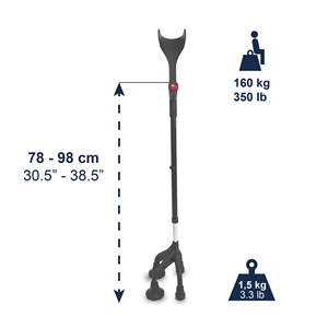 Stampelle Quadripode (Quad Crutch) in Acciaio e Alluminio, Altezza Regolabile 78-98cm, Capacità 160kg, Ambidestra, Nere - KMINA K10065 - Product Image 4