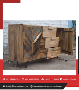 Vente en gros d'armoire en bois à 3 tiroirs et 2 portes au design antique traditionnel Pieds en métal durables pour chambre à coucher, salon et meubles de maison - Product Image 3