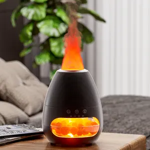 Lampada dell'himalaya Aroma elettrico nebbia fredda atomizzatore d'aria umidificatore diffusore di aromi in pietra di sale ad ultrasuoni con decorazione a fiamma 3D