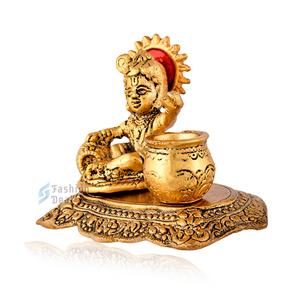 Vajilla de Metal Chapada en Oro con Diseño Religioso Moderno de Laddu Gopal / Krishna Ji, con Técnica de Soldadura, para Regalo o Decoración del Hogar - Product Image 4