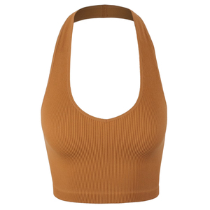 Débardeurs d'entraînement Gym Stringer pour femmes Couleur marron Respirant Fitness Wear Dames Débardeurs courts côtelés - Product Image 1