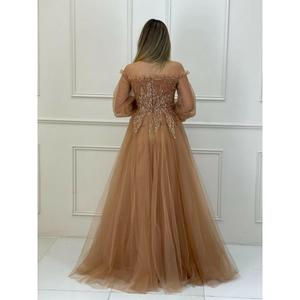 Stelle da donna collo a barca paillettes con paillettes ricamato manica lunga Fn6964 6964