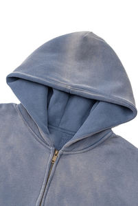 Vintage Acid Washed manches longues surdimensionné Zip Up hommes Hoodies Pull à capuche pour hommes - Product Image 5