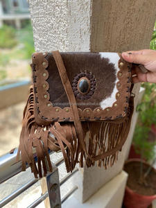 Bolsos con flecos de cuero de gamuza de piel de vaca de pelo Real de alta calidad Premium, bolsos bohemios de vaquera de cuero genuino occidental - Product Image 4