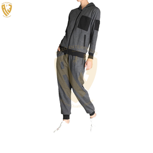 Survêtements pour femmes sur mesure, entièrement zippés, en coton, avec logo personnalisé, capuche, poche latérale, en polaire, taille élastique, coupe oversize - Product Image 2