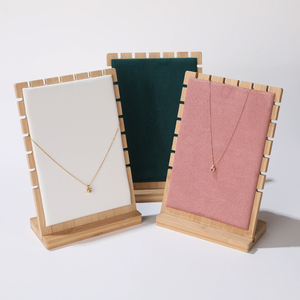 Ensemble de présentoirs de bijoux en bois de bambou de haute qualité pour boutique de bijoux, collier, boucles d'oreilles, support en velours, présentoir de luxe - Product Image 2