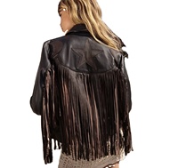 Blouson de moto en cuir personnalisé pour femme, grande taille, respirant, avec franges étoilées, couleur et logo personnalisables, vente en gros