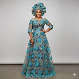 Encaje Nigeriano de Alta Calidad, Moderno, Glamuroso y Lujoso, Diseño Floral Real, Bordado con Cuentas, Antiestático, 120 GSM - Product Image 4