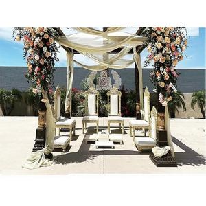 เก้าอี้แต่งงานกลางแจ้ง Mandap สำหรับเจ้าสาวเจ้าบ่าวชุดเก้าอี้พิธีแต่งงานฮินดูเก้าอี้ไม้แกะสลัก - Product Image 1
