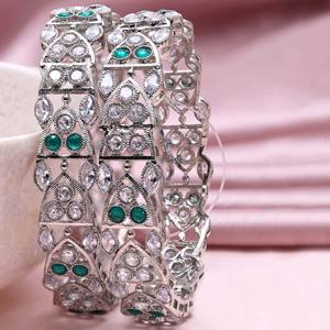 Modern Luxury <b>Silver</b> Plated Reverse AD Rhodium Bangles <b>Sets</b> Ethnic Style Brass Bangles for Weddings - Product Image 2