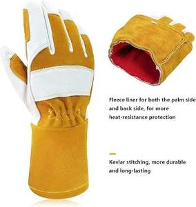 Guantes de soldadura resistentes al calor de puño largo con costuras fuertes y ajuste cómodo diseñados para metalistería y marca OEM a granel - Product Image 3
