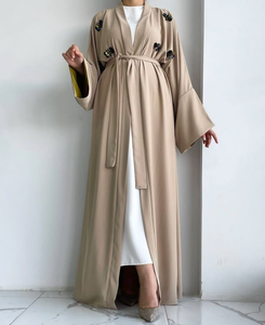 Styles d'abaya longue brodée sur le devant Ceinture Abaya double intérieure amovible Designs Produits les plus vendus - Product Image 2