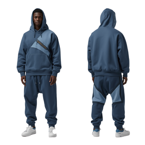 <b>Top</b> Quality Premium <b>Asymmetrical</b> Panel Sweatsuit Heavy Cotton Hoodie Jogger Set Wholesale Supplier - Product Image 1