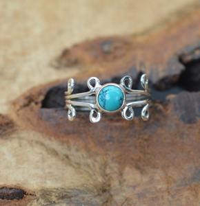 Anillo de piedras preciosas turquesas de Plata de Ley 925, joyería hecha a mano, anillo de estilo bohemio de plata, joyería para mujer, regalo de boda para esposa - Product Image 2