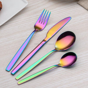 Ensemble d'argenterie multicolore SS304 faite à la main couverts en acier inoxydable PVD coloré couverts arc-en-ciel miroir couteau cuillère et fourchette - Product Image 5