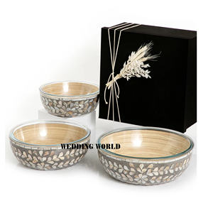 Ensemble de trois bol de service en nacre classique élégant en gros de luxe nouveau bol à soupe en bois - Product Image 1