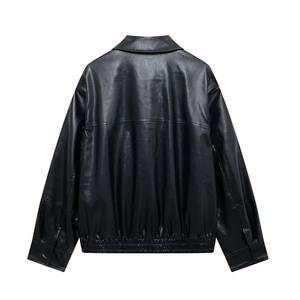 À la mode et polyvalent lâche revers fermeture éclair imitation cuir pilote veste manteau femmes automne nouvelle veste en cuir PU - Product Image 4