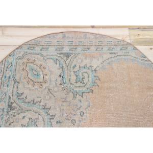 Tapis turc 3,3x3,3 pieds, tapis rond vintage, tapis à motifs floraux orange et vert - Product Image 4