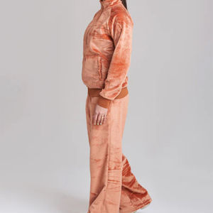 2025 estilo mujer verano Casual sólido dos piezas conjunto de terciopelo manga corta bolsillo con cremallera ecológico traje de secado rápido ropa - Product Image 3