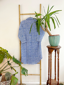 Pur coton bloc impression chemise robe terreux été plage vêtements de jour confortable confortable salon décontracté fête réservoir bouton non tissé - Product Image 3