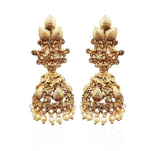 Boucles d'oreilles Jhumki plaquées or Kriaa Floral Design Drop Fashion Jewelry-1311332 - Product Image 1