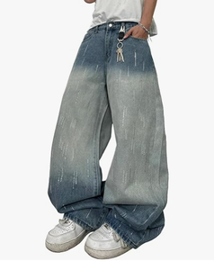 Jeans de Mezclilla para Hombre, Estilo Hip-hop, Corte Recto, Cintura Alta, Transpirables, 100% Algodón, Ajuste Holgado, Estilo Y2k, para Invierno - Product Image 1
