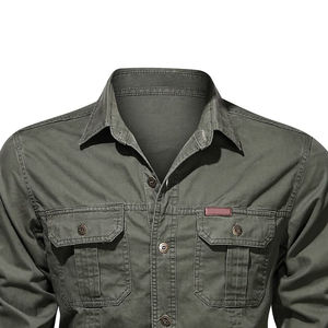 Chemises cargo décontractées personnalisables de haute qualité pour hommes, manches longues, tissu tricoté respirant, saison d'automne, service teint uni - Product Image 2