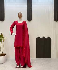 Traje indio pakistaní francés de crepé Salwar con dupatta para fiestas elegantes, bodas, uso tradicional y casual. - Product Image 4