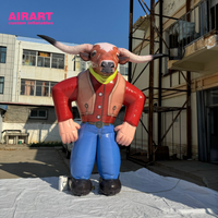 Cowboy étrange gonflable réaliste pour l'activité de publicité agricole, personnage de taureau de dessin animé gonflable pour la décoration carrée