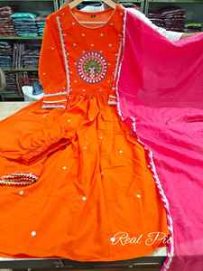 Vestido bordado de viscosa naranja Anarkali, ropa étnica india acampanada larga para mujer con mangas completas Dupatta para bodas, festivales - Product Image 6