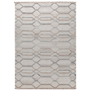 พรมทอมือลายเรขาคณิตทรงสี่เหลี่ยมผืนผ้า ทำจากขนสัตว์และใยวิสโคส ยี่ห้ออินดัสบาร์ รุ่นไอวอรี่ แฟลตวีฟส์ สำหรับห้องโถง ห้องนั่งเล่น และห้องนอน รุ่น-PDWV-28 - Product Image 1