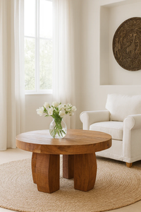 Mesa de Centro Rústica de Madera Maciza Hecha a Mano con Tapa Redonda y Diseño de Patas Únicas, Muebles para Sala de Estar Ecológicos - Product Image 3