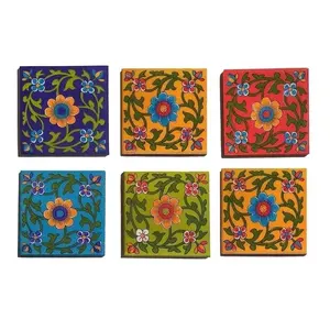 Carrelages muraux décoratifs traditionnels en céramique de 4 "x 4", faits à la main, finition polie pour intérieur de salon, lot de 6" - Product Image 1