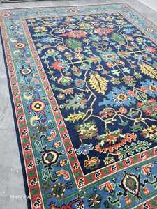 Tapis turc moderne en coton Oushak tricoté à la main bleu ciel Floral Low Pile Pet Friendly Home Design 12x15 & 9x12 Sizes Vintage Carpet - Product Image 3