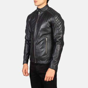 Chaqueta de Cuero Negra Acolchada Fernando, Estilo Motero Gótico, Cierre con Cremallera, Talla XS, Reversible, Recubierta de Piel de Cordero para Otoño - Product Image 2