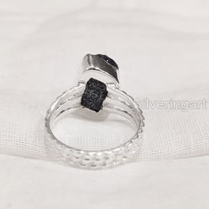 Joyería de piedra en bruto Anillo de mujer Natural Raw Blue Sapphire Gemstone September Birthstone Doted Band Anillo de plata esterlina 925 - Product Image 5