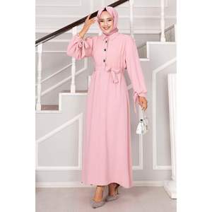 Robe modeste poudre à moitié boutonnée avec design de pierre Hijab Style unique pour les femmes - Product Image 2