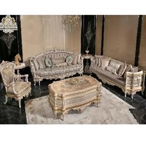 Salon français, meubles blancs et dorés brillants, design italien, ensemble de meubles de salon, style indien classique, feuille d'or, salon américain - Product Image 1