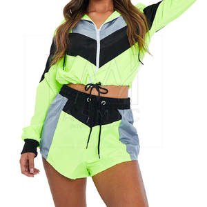 Tenues fermeture éclair avant taille élastique deux pièces ensembles avec emballage personnalisé femmes été coupe-vent ensembles - Product Image 2