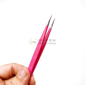 Customized Neon <b>Pink</b> <b>Powder</b> Coated Eyelash Extension Tweezers Pointed Stainless Steel Volume Tweezers Essential Eyelash Tools - Product Image 2