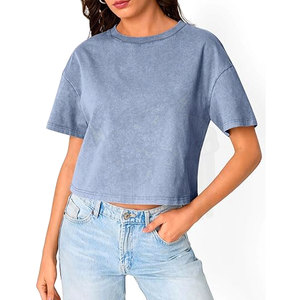 T-shirts personnalisés à manches courtes baggy délavés à l'acide pour femmes pour la décoration décontractée de boutons d'entraînement d'été - Product Image 2