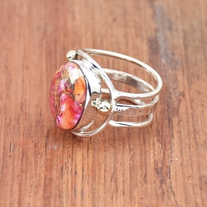 Pink Dahlia <b>Turquoise</b> <b>Ring</b> 925 Sterling Silver Designer Band Boho Jewelry Pink Oyster Gemstone <b>Ring</b> - Product Image 4